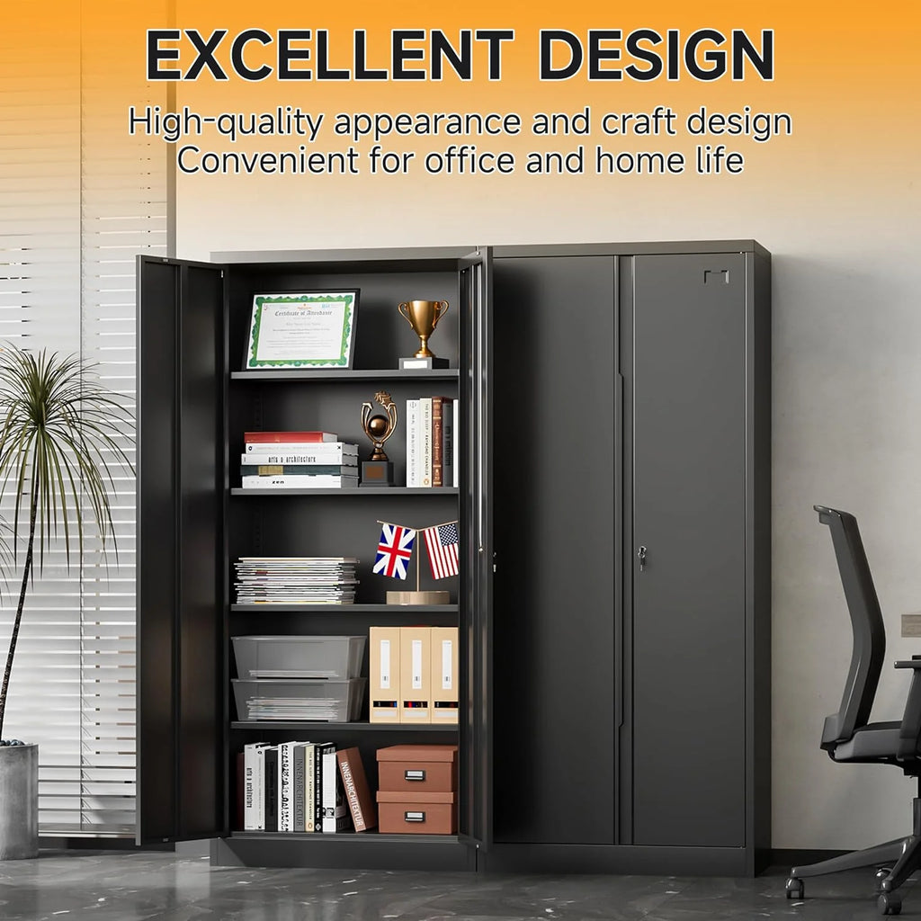 Metal Storage Cabinet with Locking Doors and 4 Adjustable Shelves, 71" Tall Black G3110