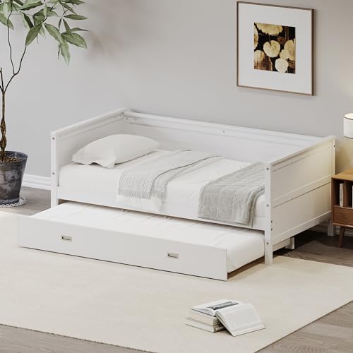 White Solid Wood Twin Size Daybed with Trundle G352