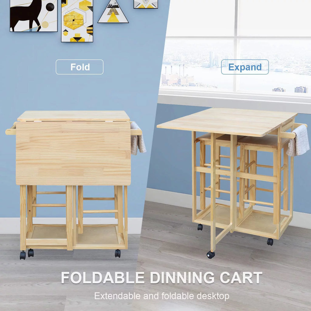 Drop Leaf Table, Rolling Kitchen Tables, Dining Table Set for 2, Natural Z6046