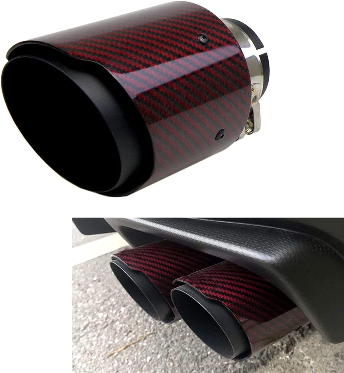 2.5" Inlet 63mm Exhaust Tips Stainless Steel and Glossy Carbon Fiber Car Exhaust Tip, 3.5" Outlet Matt All Black Pack of 2 I5433