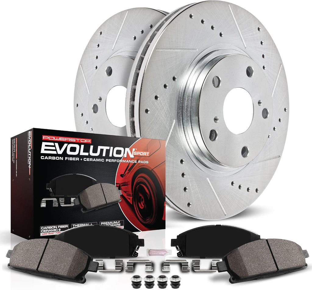 Carbon-Fiber Ceramic Brake Pad and Drilled and Slotted Rotor Kit Z256