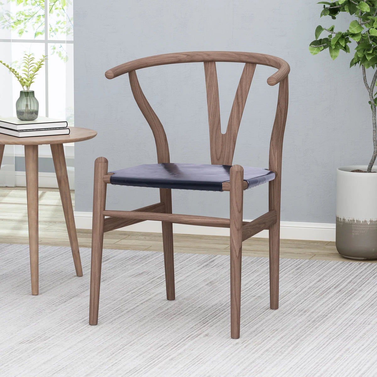Black Faux Leather and Elm Wood Wishbone Chair S571652