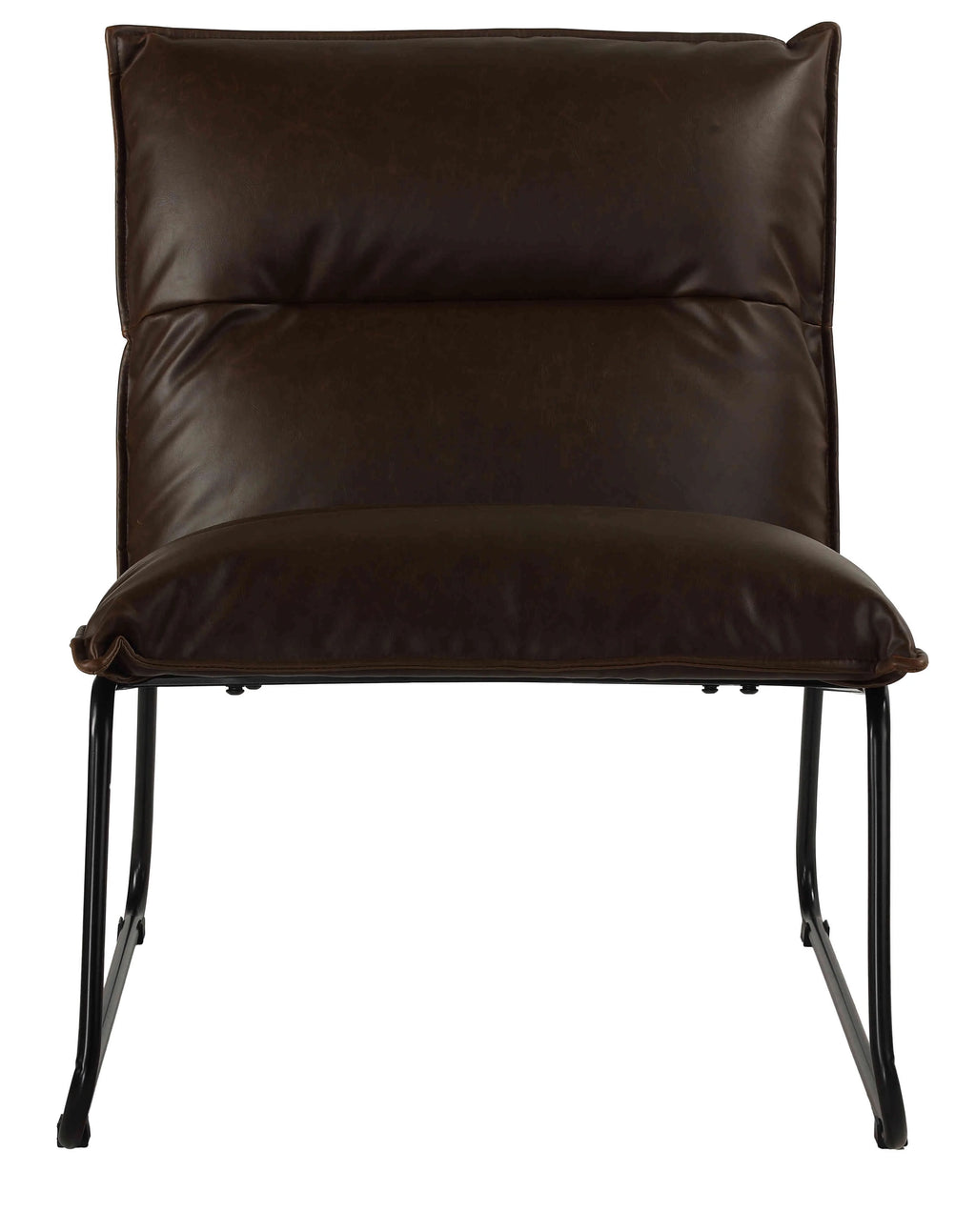 Distressed Brown Faux Leather Accent Chair with Black Metal Legs H983393