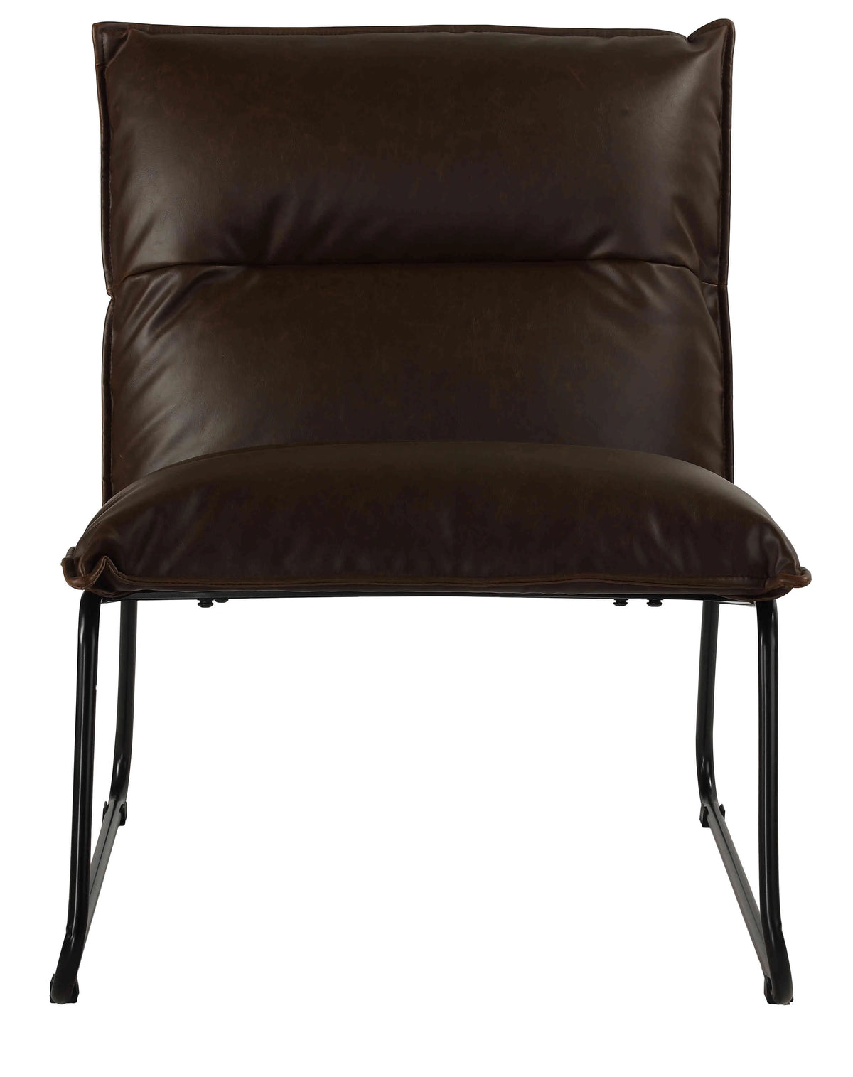 Distressed Brown Faux Leather Accent Chair with Black Metal Legs H983393