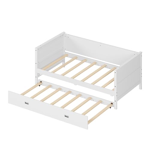 White Solid Wood Twin Size Daybed with Trundle G352