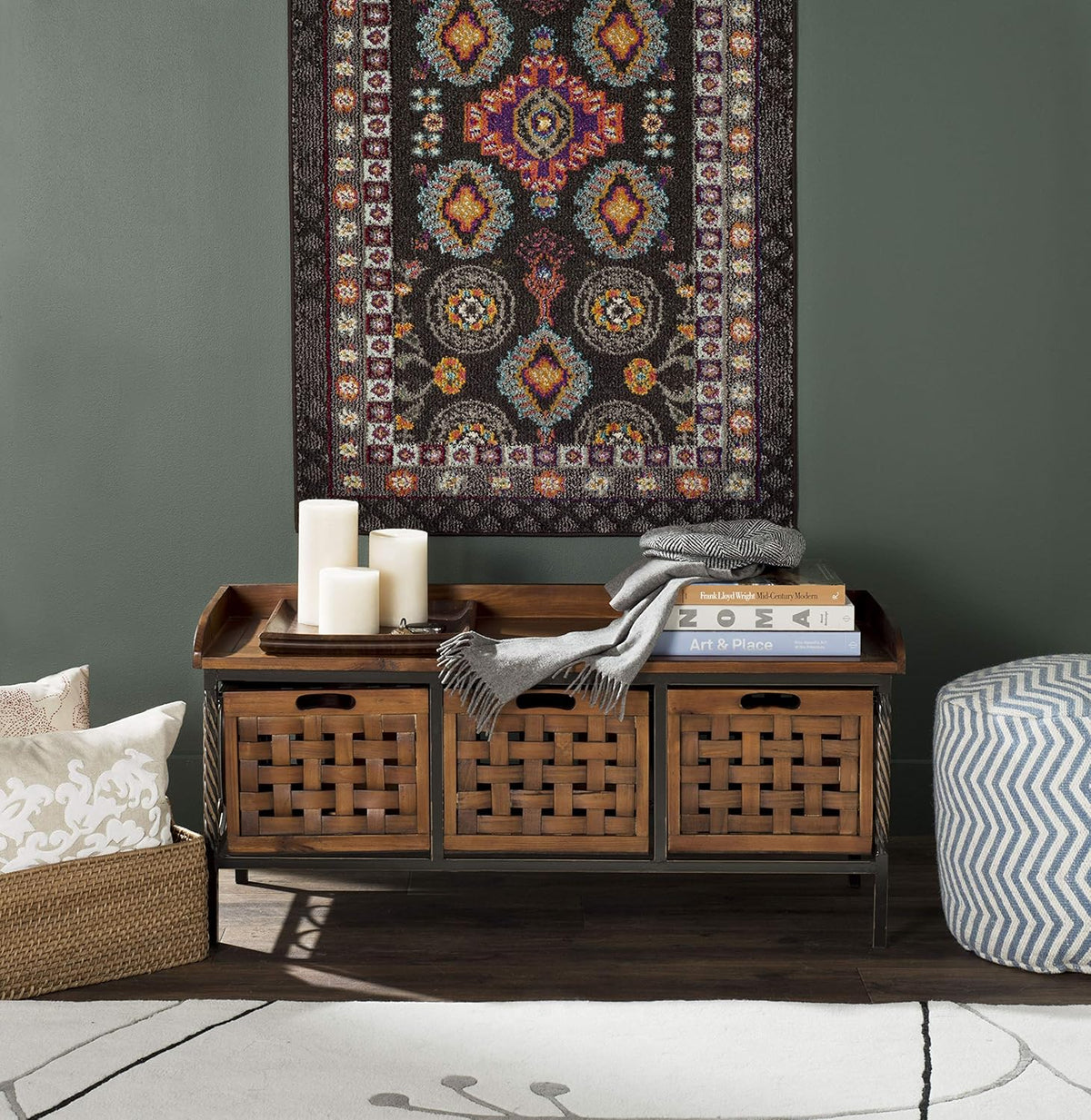 Brown Wooden Storage Bench X668