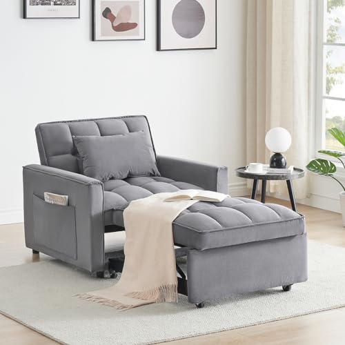 Dark Gray Velvet Convertible Sleeper Chair X6932