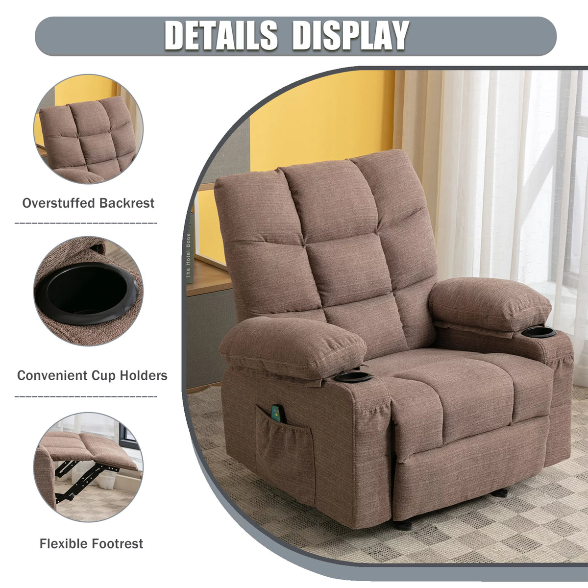 Manual Rocking Recliner Chair with 2 cup holders F4546