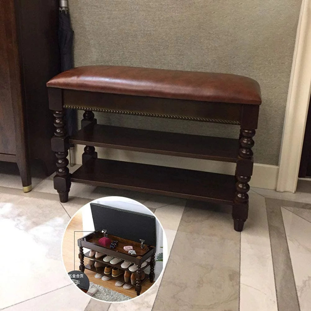 Solid Wood Shoe Storage Bench with Cushion A135