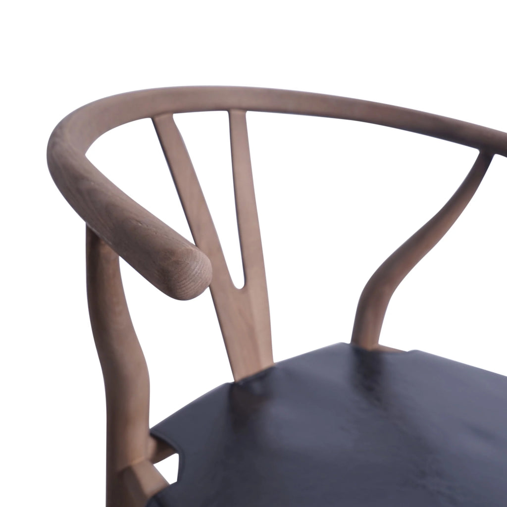 Black Faux Leather and Elm Wood Wishbone Chair S571652