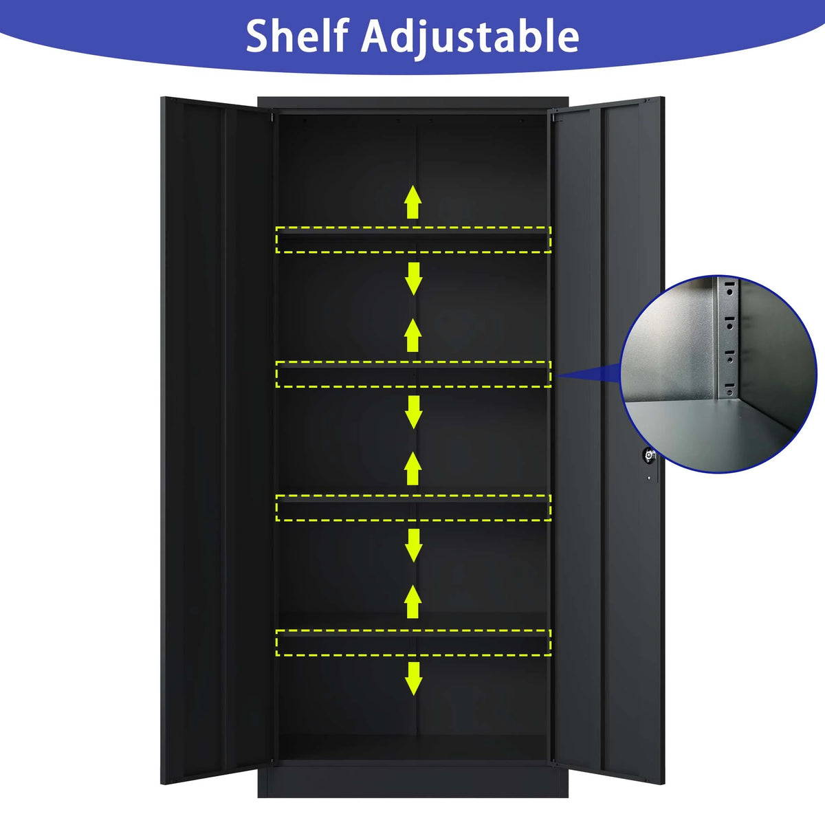 Black Metal Locking Storage Cabinet with 4 Shelves F2550