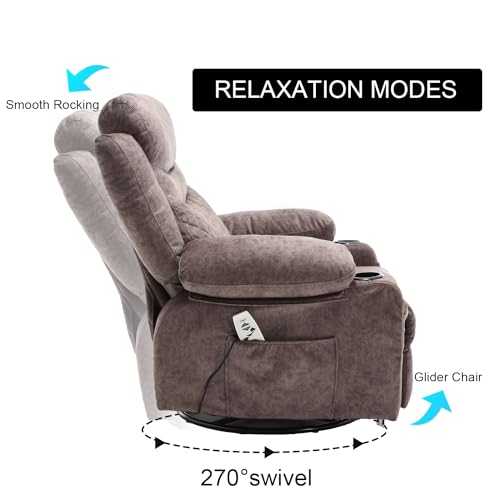 Oversized Grey Fabric Recliner with Massage and Heat L887536