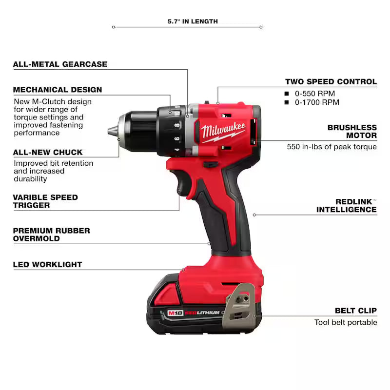 18-Volt Lithium-Ion Brushless Cordless Compact Drill/Impact Combo Kit with 2 Batteries, Charger, Bag & 2 Gal Vac N60098