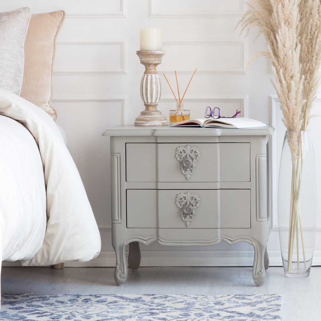 Gray Side Table with Two Drawers P255