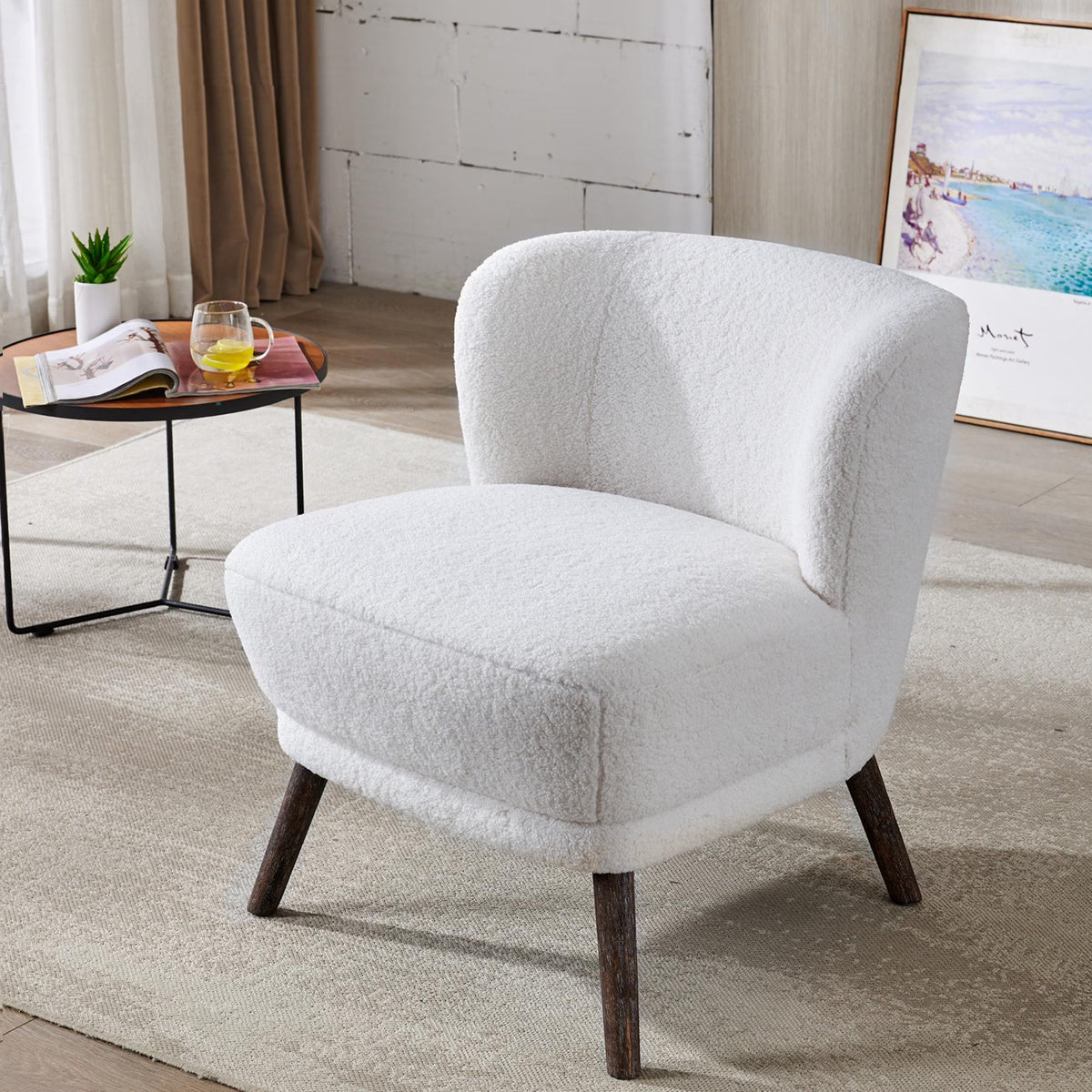 Teddy Upholstered Accent Chair with Wood Legs L24344