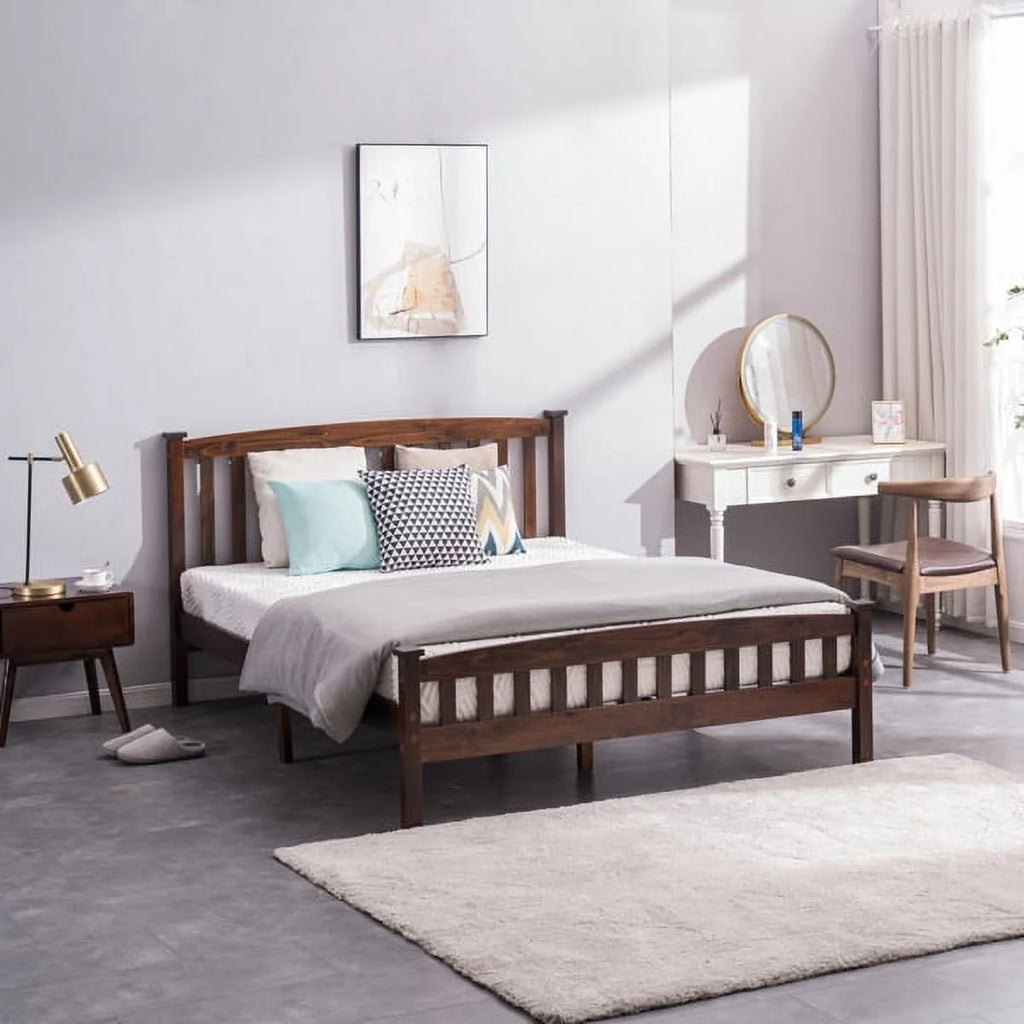 Full Size Pine Wood Platform Bed Frame with Headboard L738781