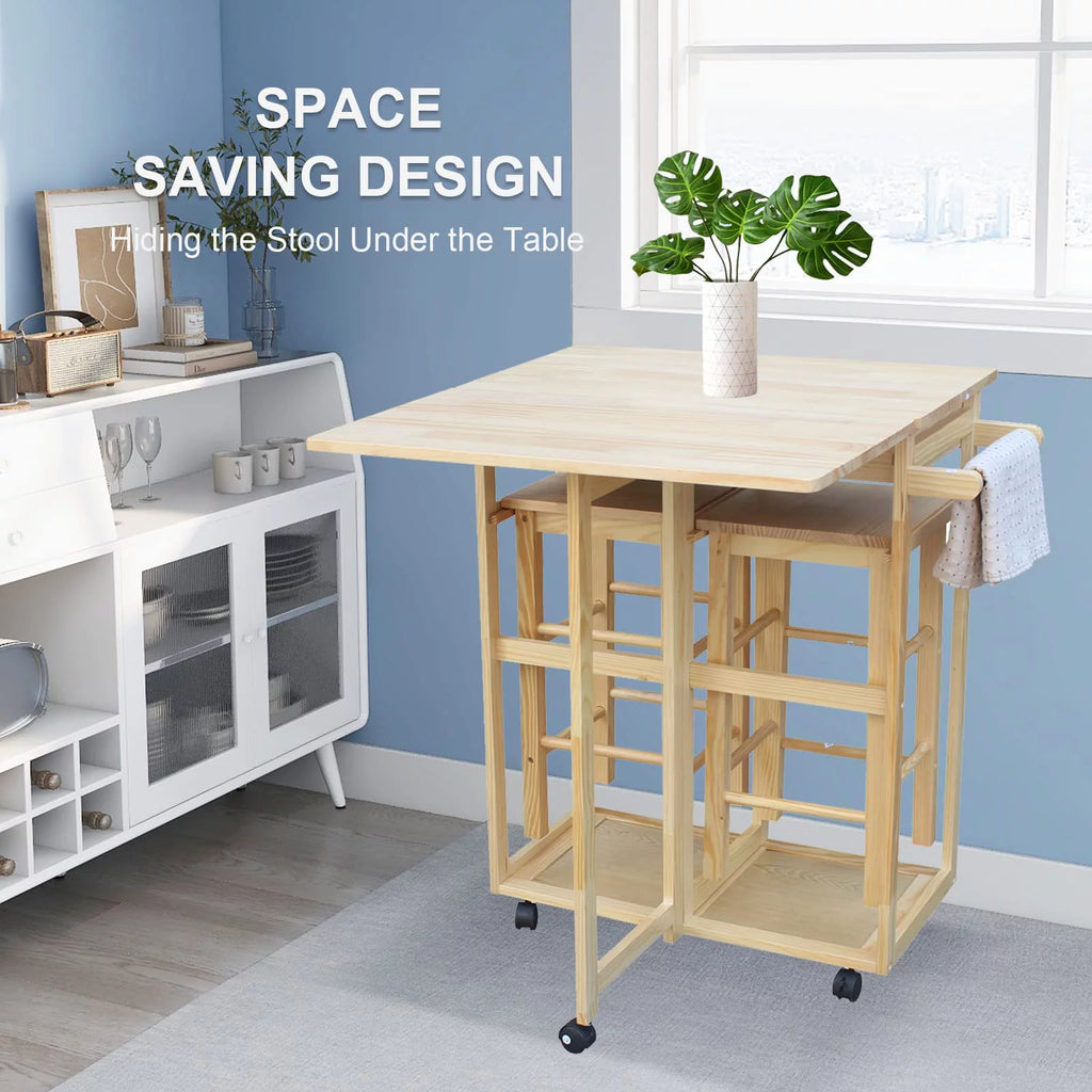 Drop Leaf Table, Rolling Kitchen Tables, Dining Table Set for 2, Natural Z6046