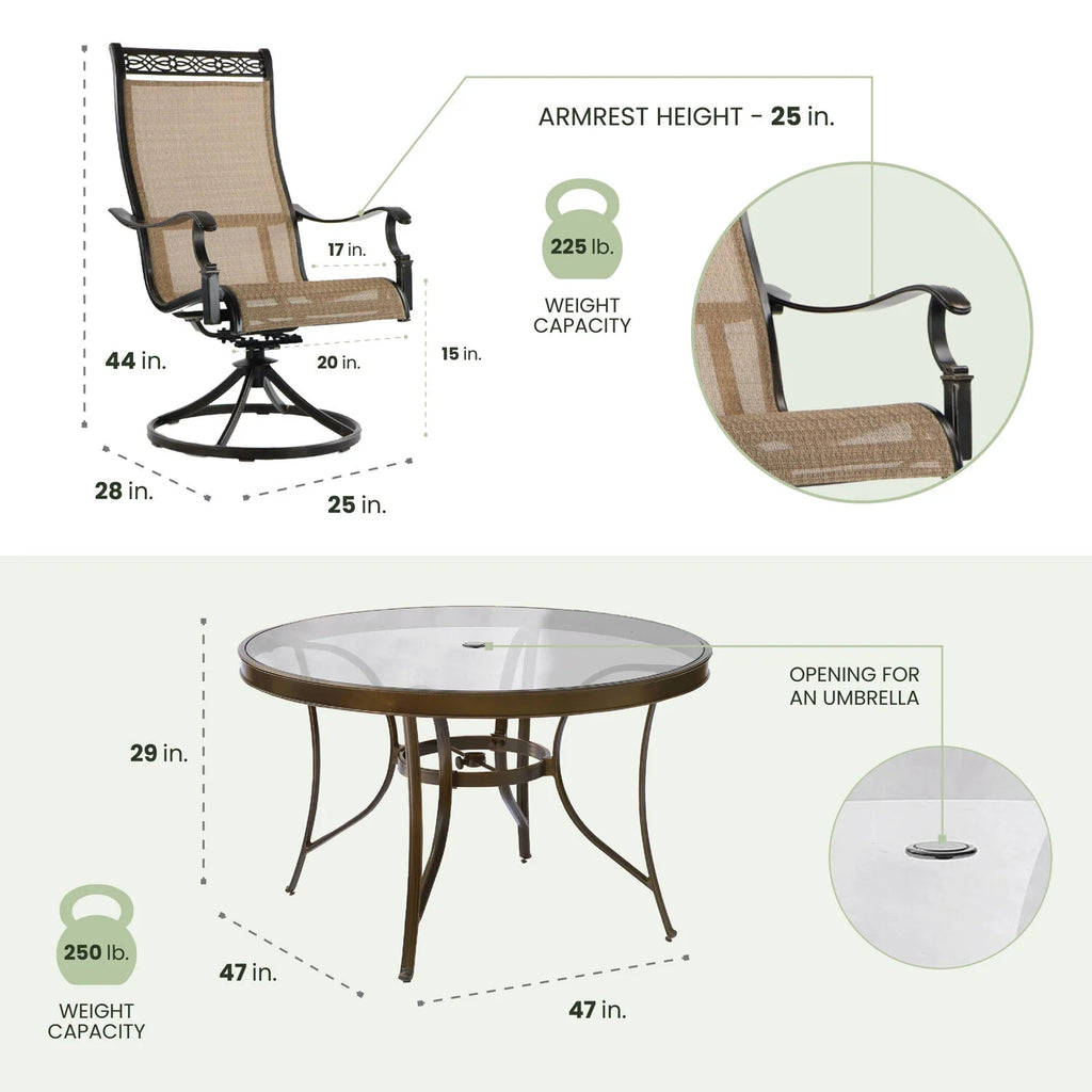5-Piece Aluminum Outdoor Patio Dining Set with Swivel Rockers and Table K14036