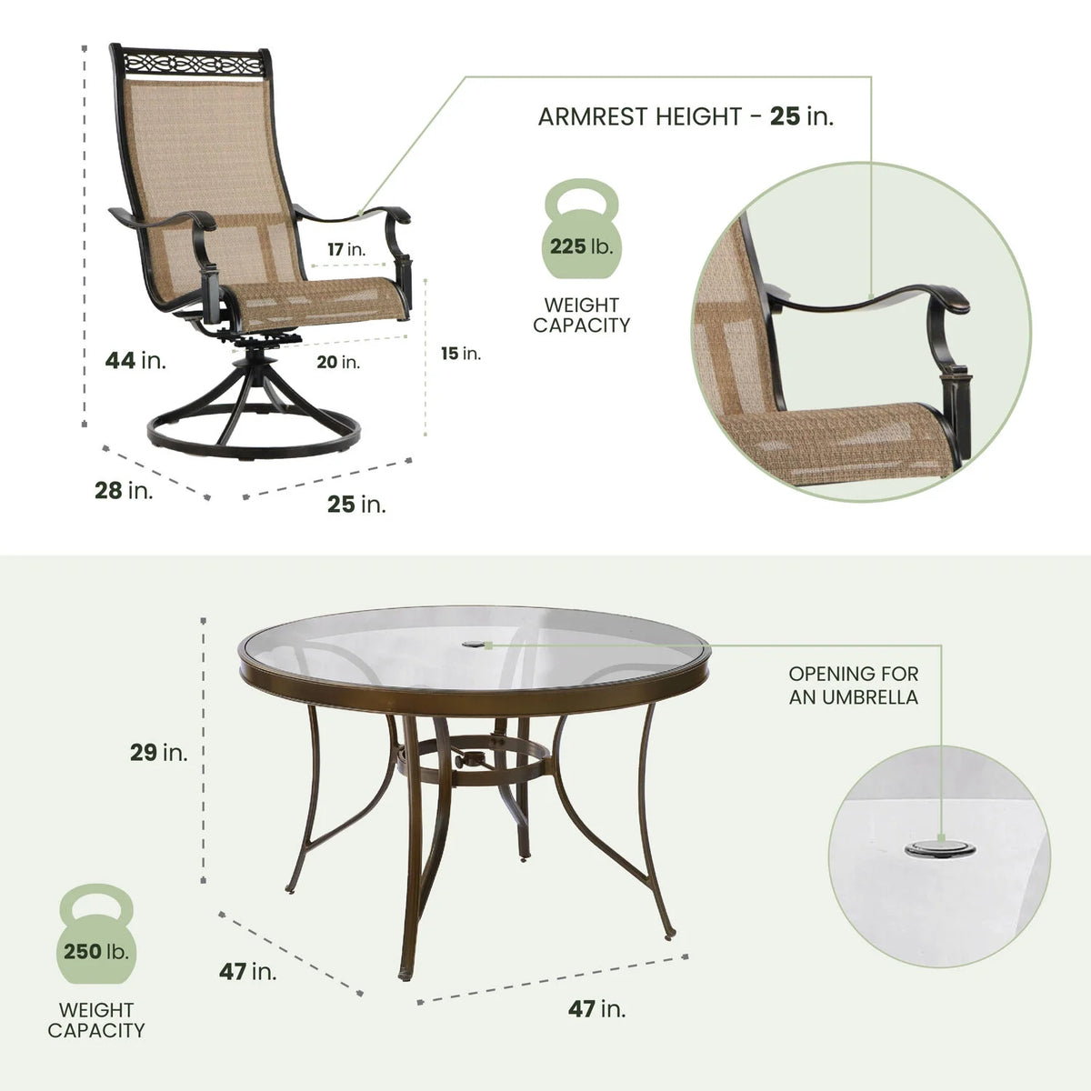 5-Piece Aluminum Outdoor Patio Dining Set with Swivel Rockers and Table K14036