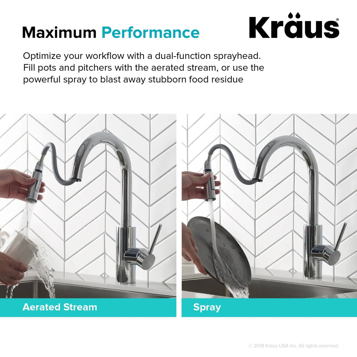 2-Function 1-Handle Pulldown Kitchen Faucet with Dispenser Faucet U416