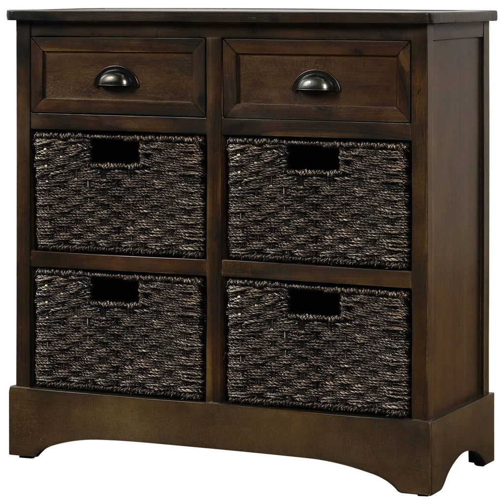 Rustic Storage Cabinet with 2 Drawers and 4 Fabric Basket E5308
