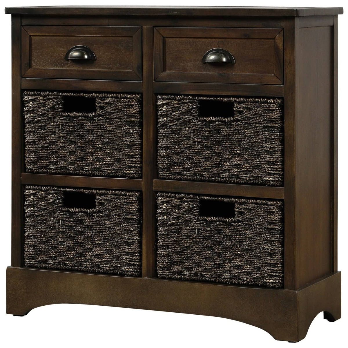 Rustic Storage Cabinet with 2 Drawers and 4 Fabric Basket E5308