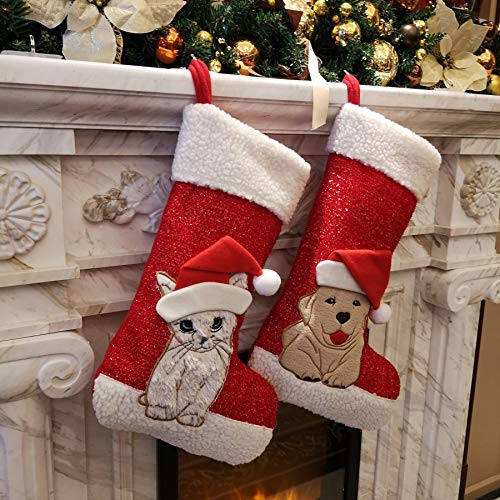 18’’ Red Felt Cat Christmas Stocking Q32178