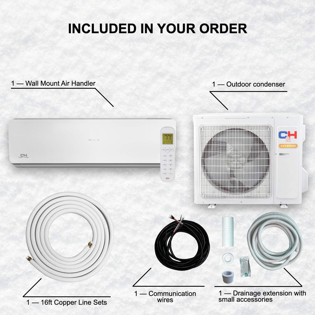 18,000 BTU Ductless Mini-Split Air Conditioner Heat Pump with 16FT Copper Line Set J39195