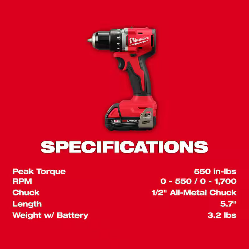 18-Volt Lithium-Ion Brushless Cordless Compact Drill/Impact Combo Kit with 2 Batteries, Charger, Bag & 2 Gal Vac N60098