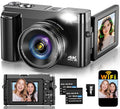 4K 64MP Compact Digital Camera with 32GB Card, 2 Batteries, Black J467