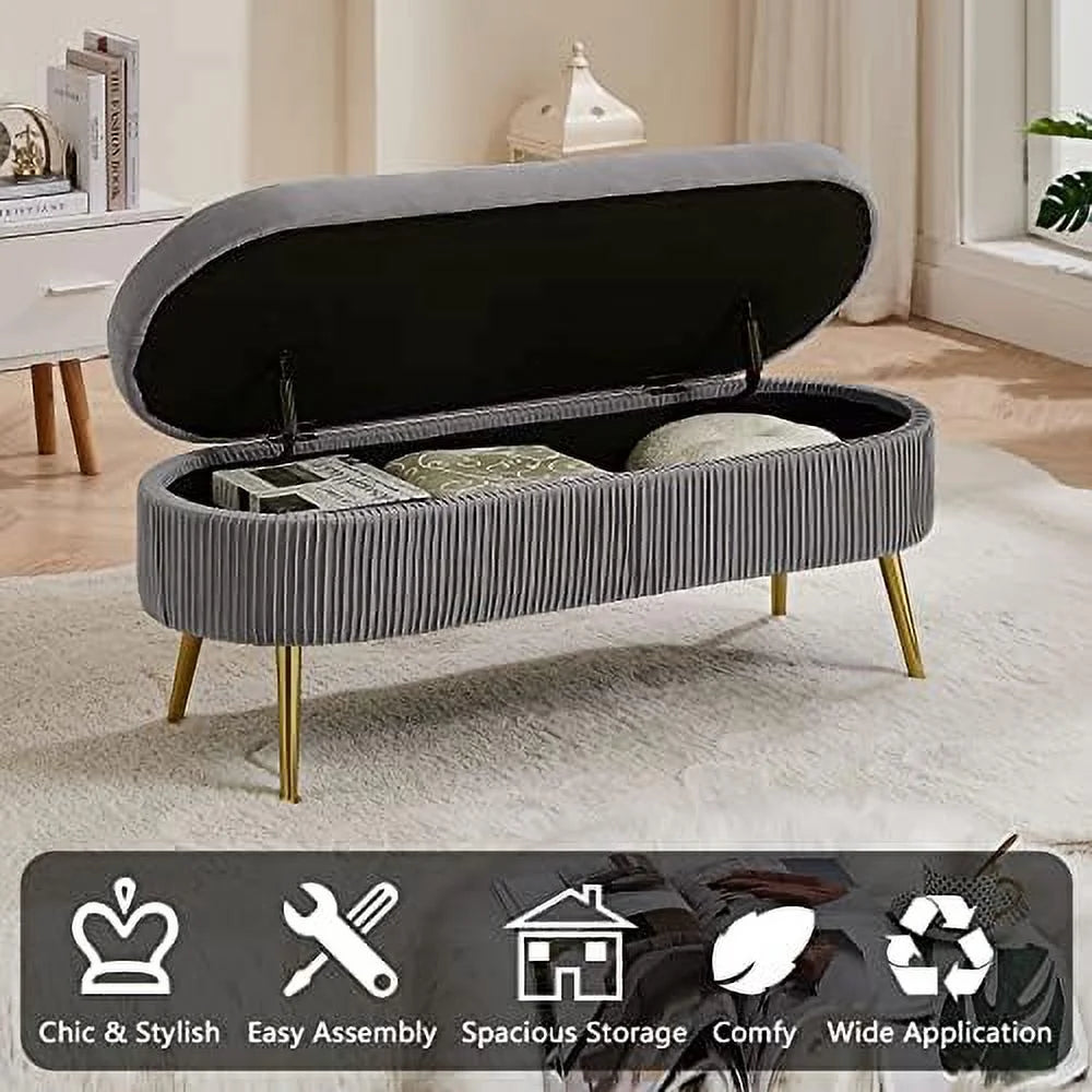 Faux Fur Ottoman Bench with Golden Metal Legs B621532