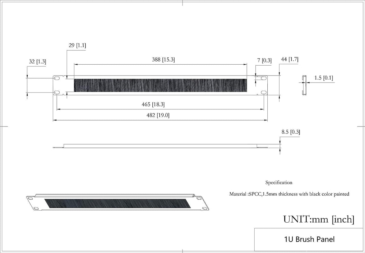 10 Pack 1U Horizontal Rack Mount Cable Management Panel with Cable Entry Brush for 19-Inch Rack Black F47453