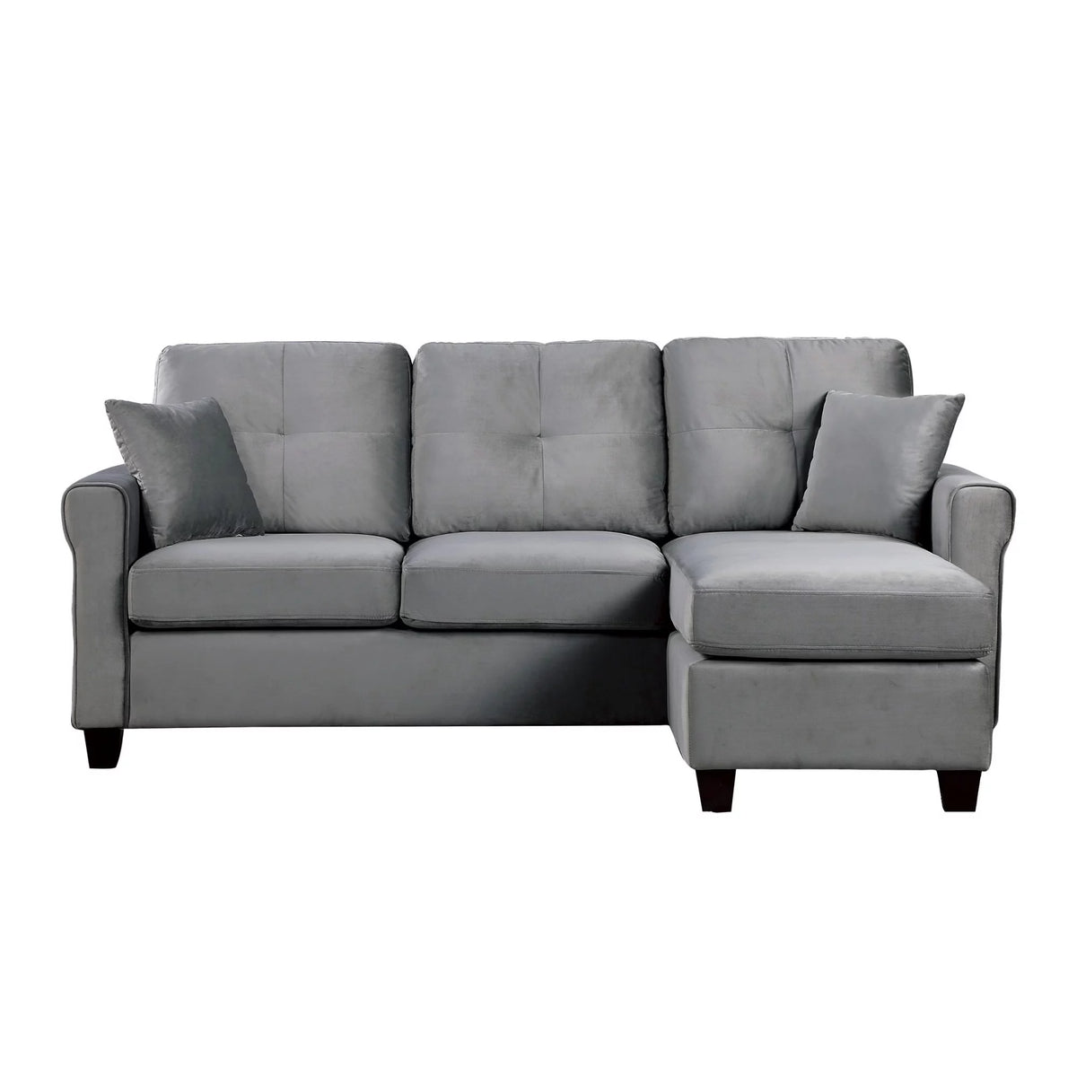 Gray Velvet Sectional Sofa with Reversible Chaise O134