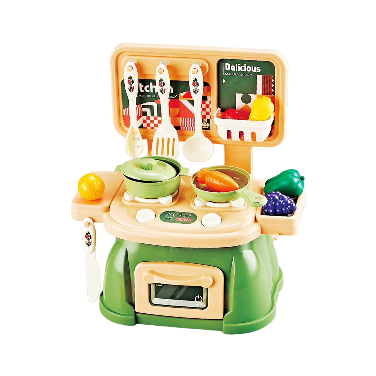 30Pcs Kitchen Playset Toy Pretend Food and Cooking Playset Educational Learning Skill Toy Pretend Chef Cookware for Dollhouse green M89510