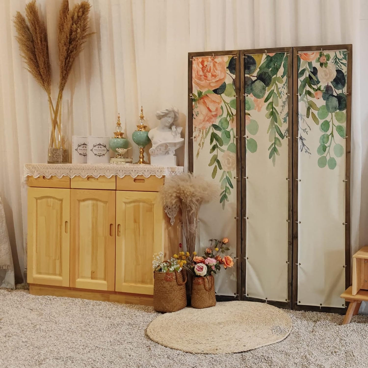 3-Panel Foldable Canvas Room Divider Screen 71'' Tall H407496