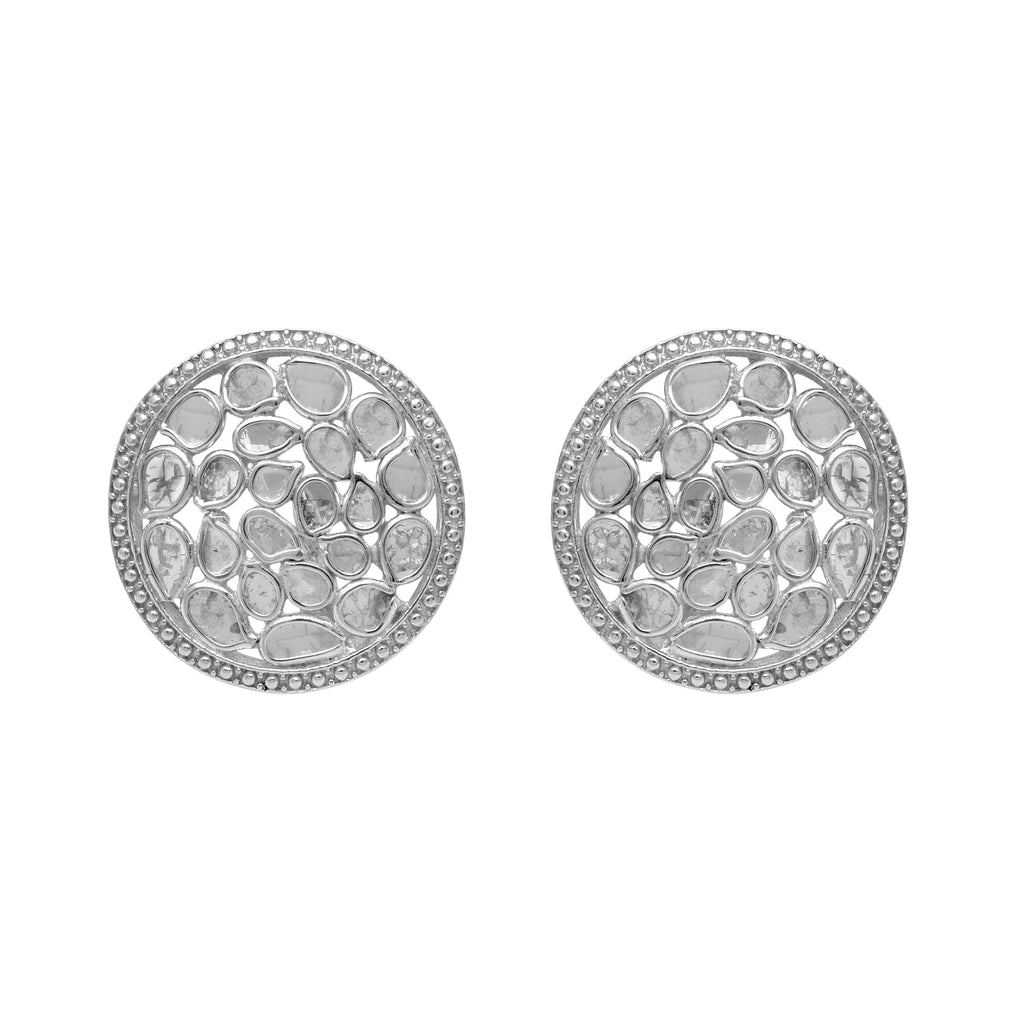 1.85 CTW Natural Diamond Polki Round Stud Earrings 925 Sterling Silver Platinum Plated S6010