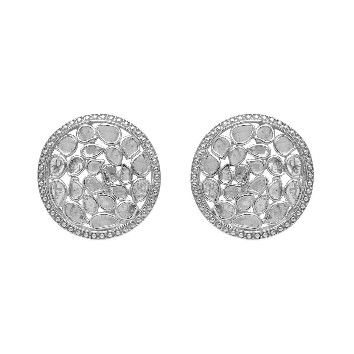 1.85 CTW Natural Diamond Polki Round Stud Earrings 925 Sterling Silver Platinum Plated S6010