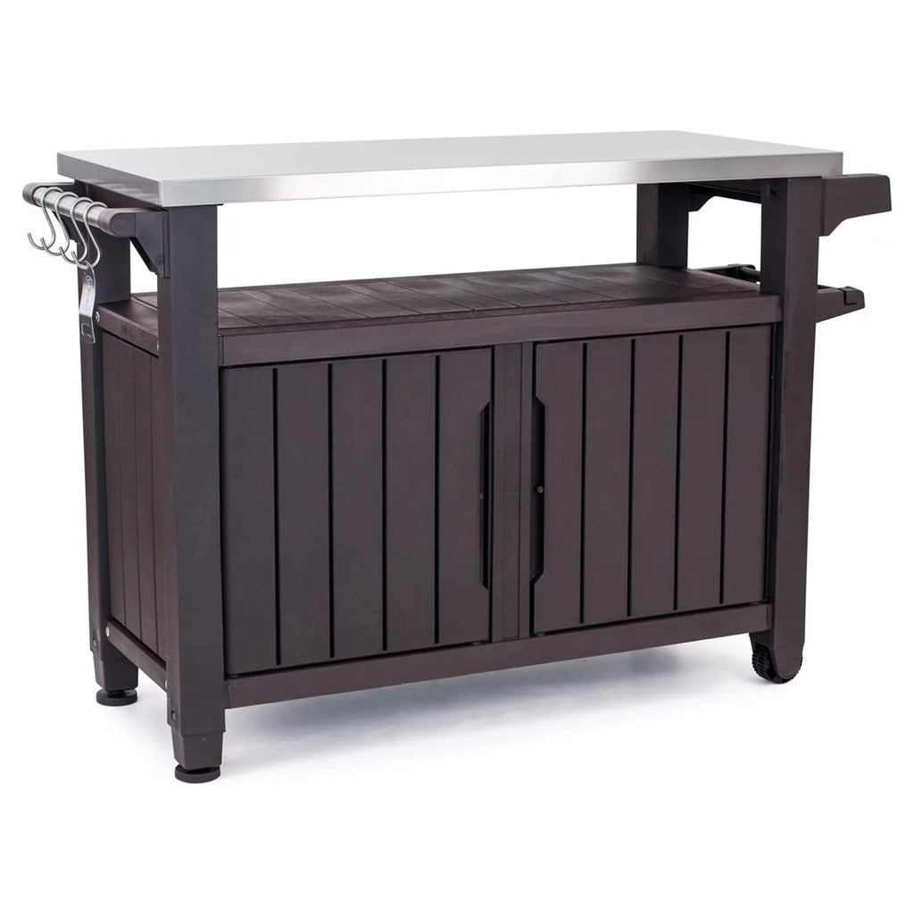 Brown Outdoor Kitchen Bar Rolling Cart with Storage Cabinet F68667
