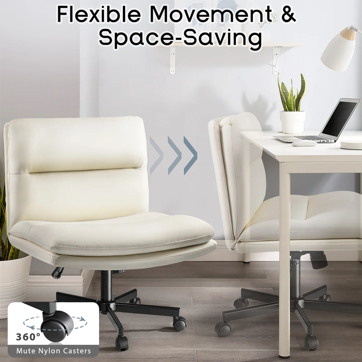 PU Leather Armless Cross Legged Office Desk Chair with Wheels V465