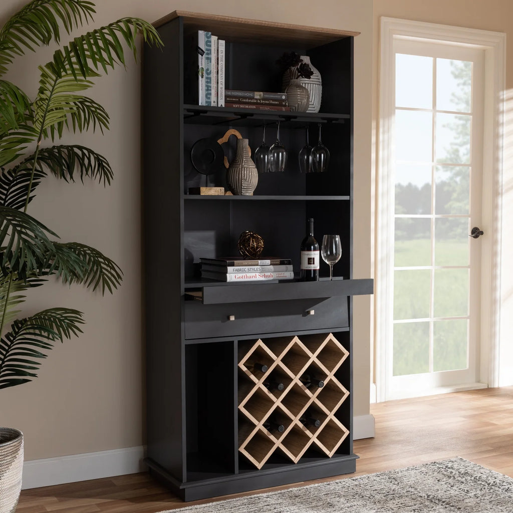 Dark Grey Oak Finished Wood Wine Cabinet K6102