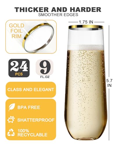 24 Pcak 9 Oz Plastic Champagne Flutes V93327
