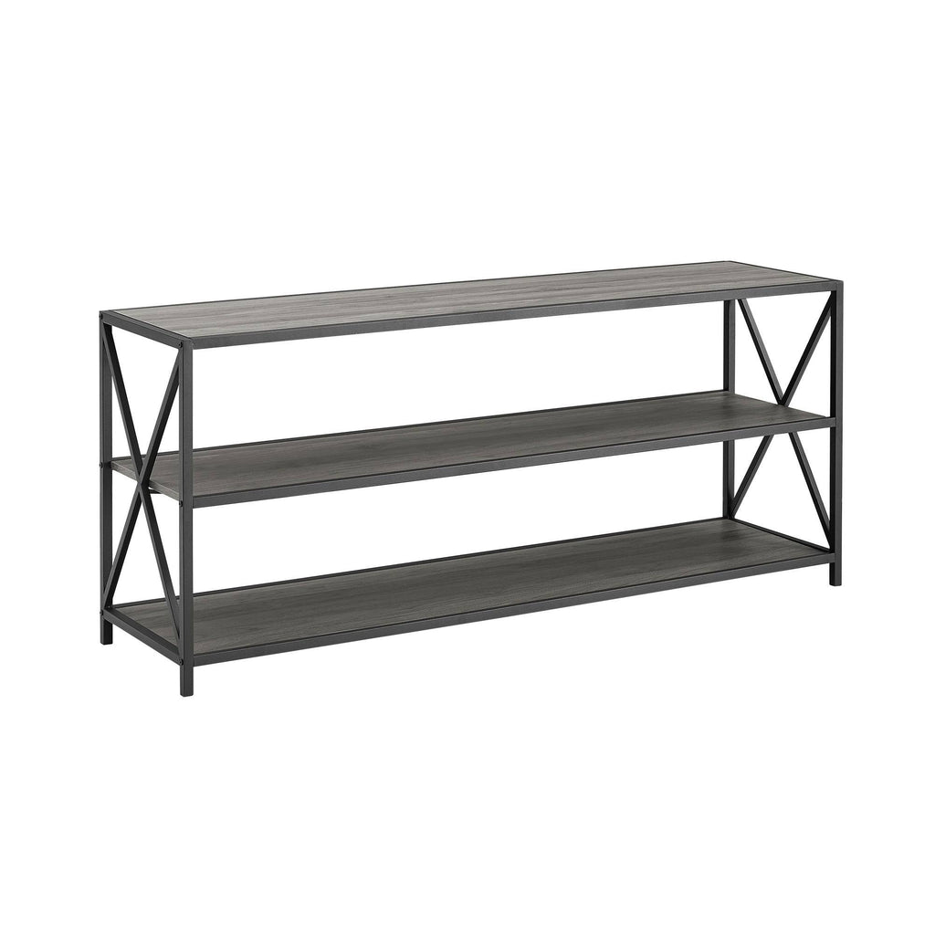 Dark Walnut / Black Metal X-Frame Bookshelf S783239