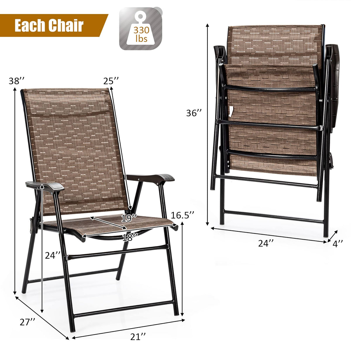 4 Piece Brown Outdoor Folding Chair with Armrest F793