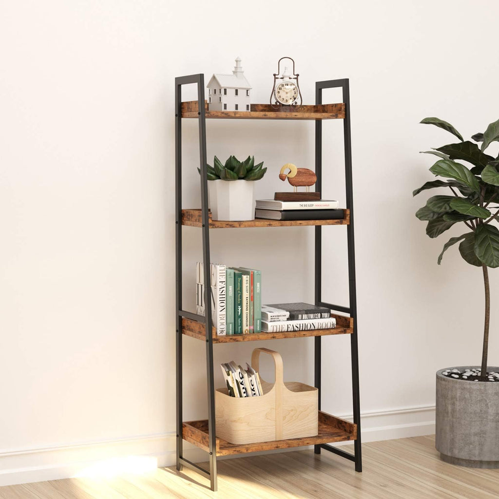 Industrial Bookshelf 4-Tier Ladder Shelf with Metal Frame P6368