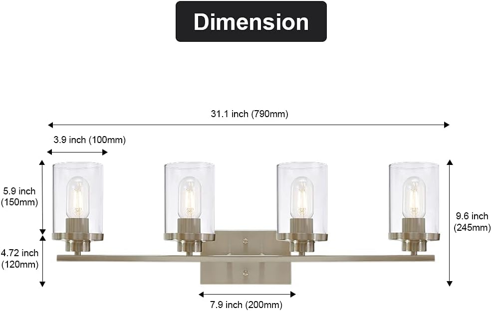 Industrial Brushed Nickel 4-Lights Clear Glass Wall Lamp Light Fixture G523245