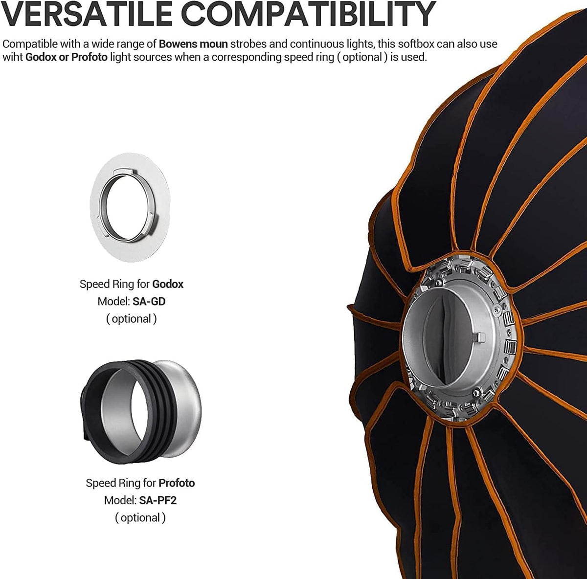 47 Inch Parabolic Softbox Bowens Mount with Diffuser and Carrying Bag Y9171