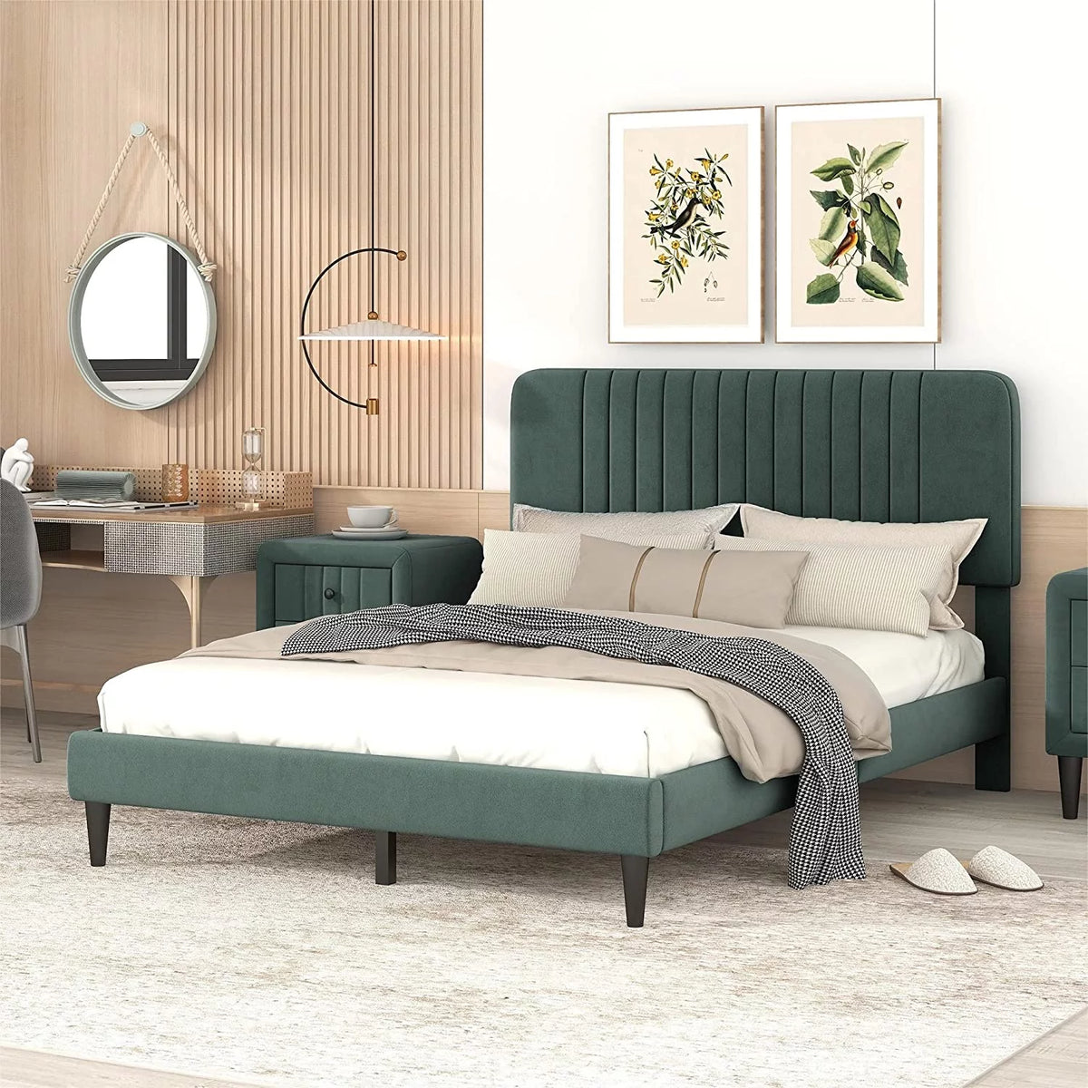 Queen Size Upholstered Platform Bed Frame with Headboard X239664