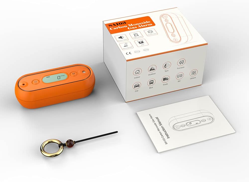 Carbon Monoxide Detector with Visual, Audible, and Vibrating Alerts, Portable CO Monitor, IP67 Waterproof, Battery Operated E36021