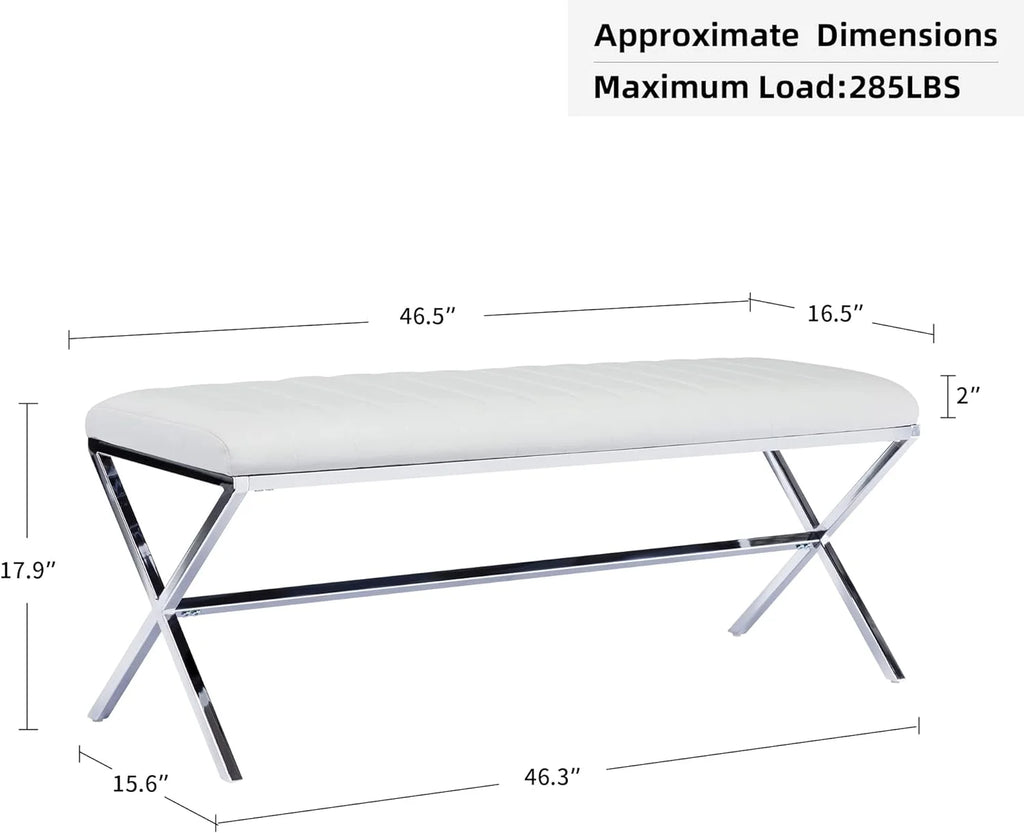 Faux Leather Upholstered Bench with Metal X Legs Q696