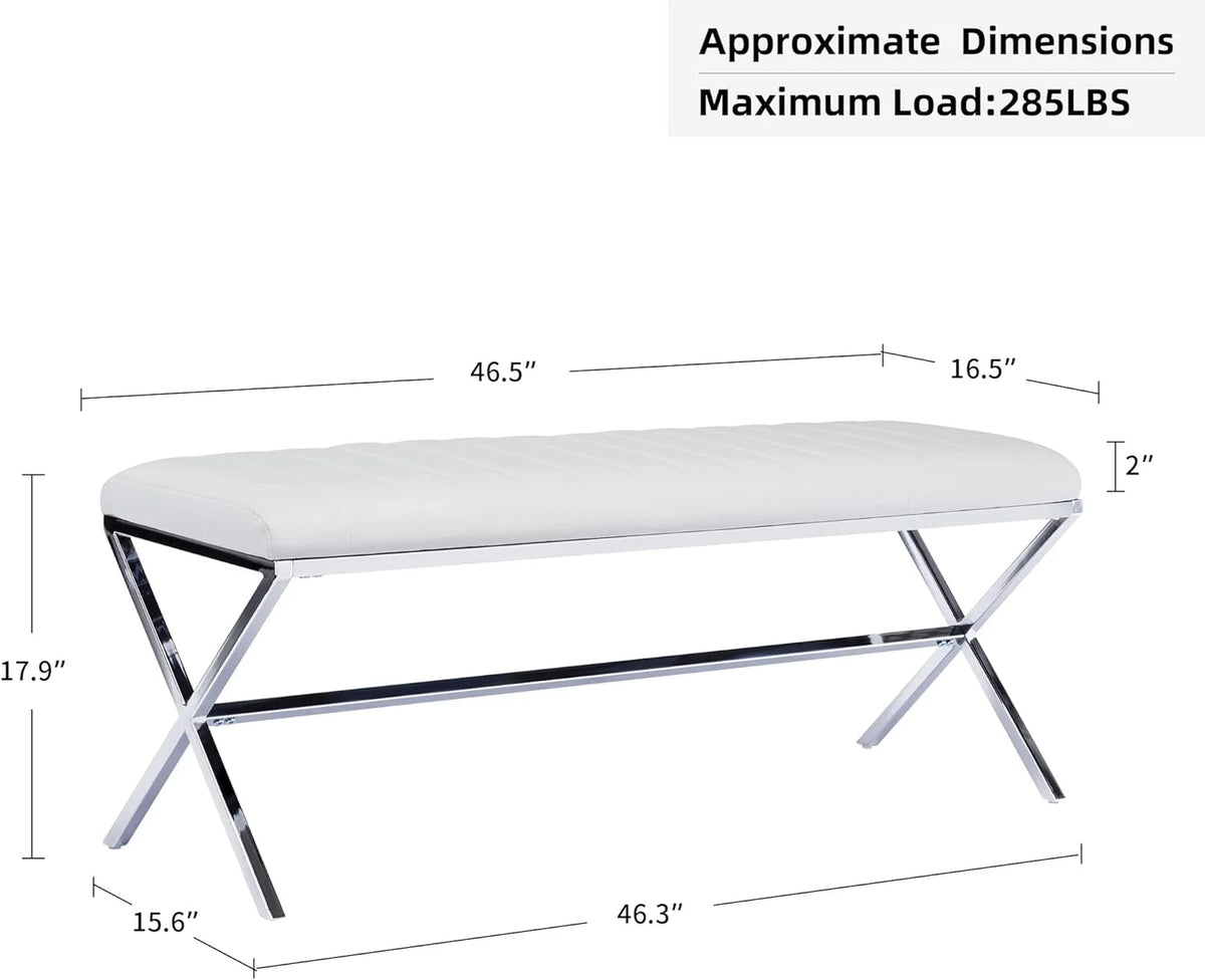 Faux Leather Upholstered Bench with Metal X Legs Q696